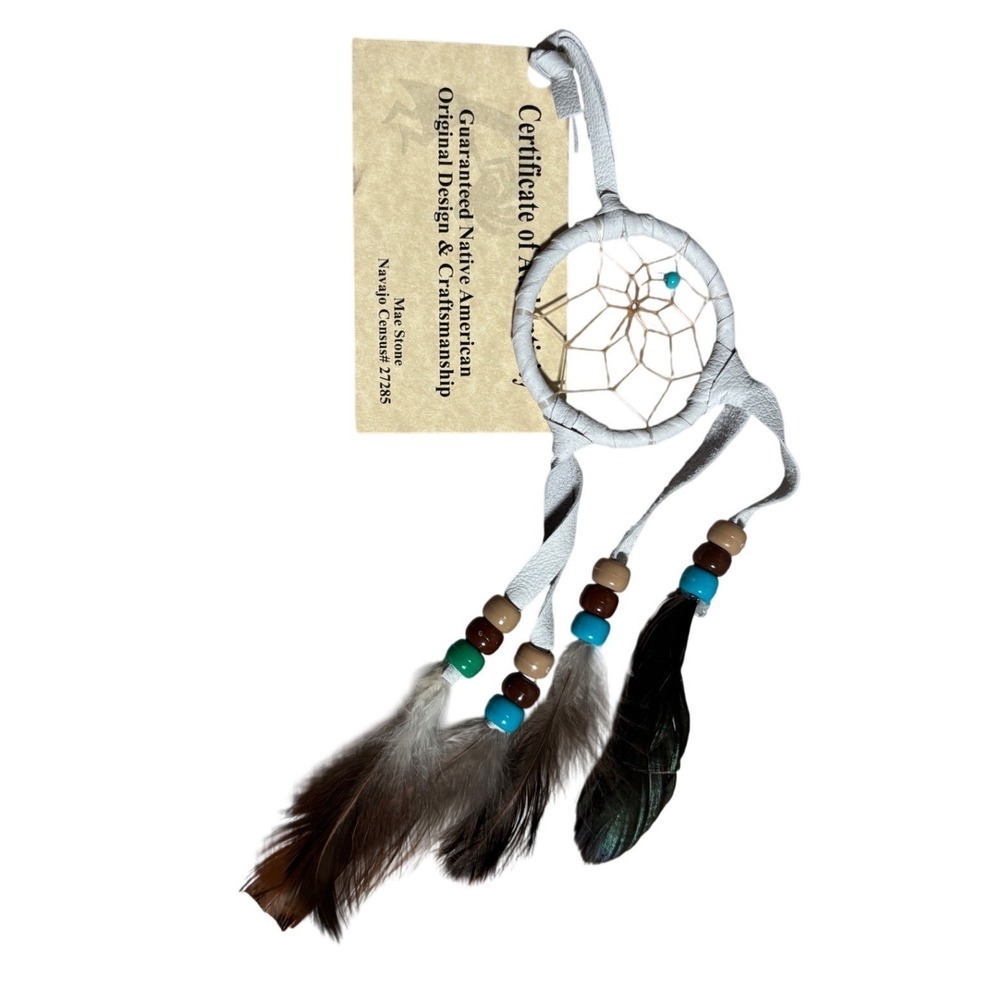Navajo‎ Dream Catcher Mae Stone Authentic Native American White Leather Feathers